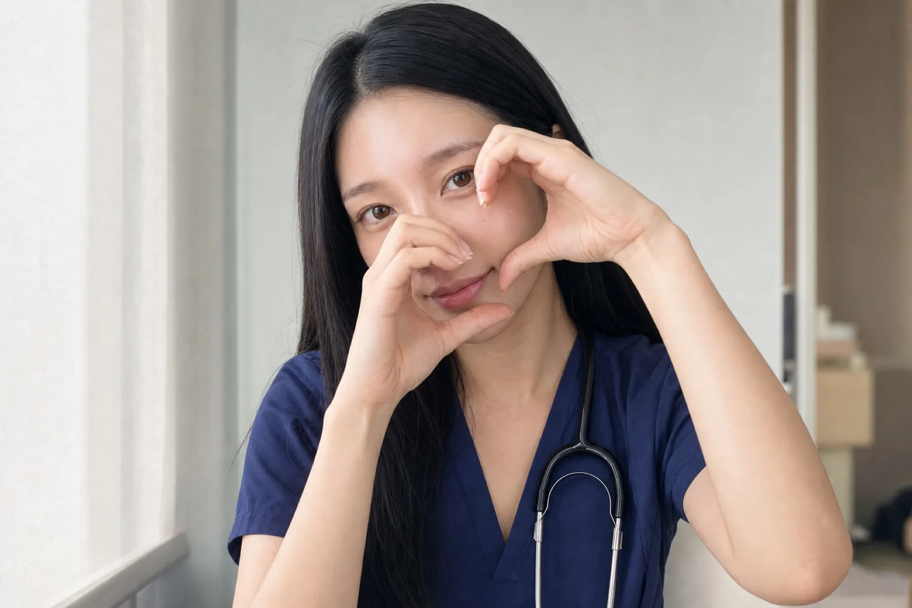 Ayaa in navy scrubs at the clinic